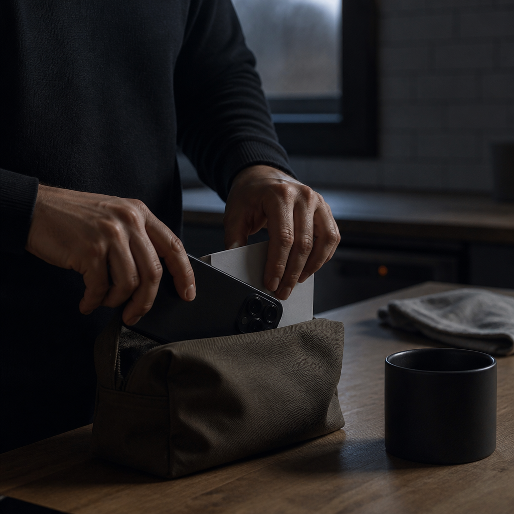 A calm kitchen scene representing daily nutrition and lifestyle tracking
